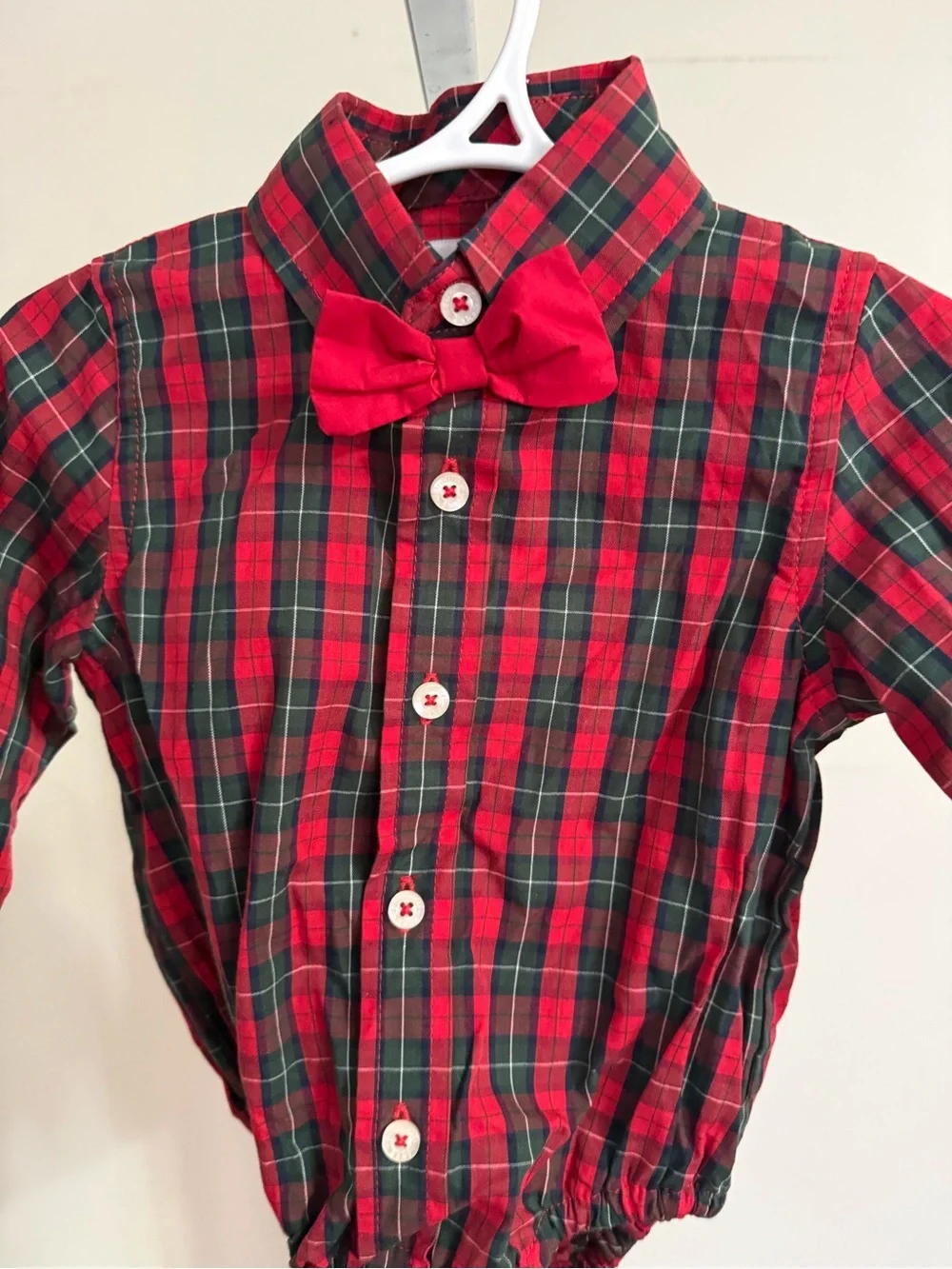 Hartstrings Holiday Plaid Bodysuit with Bowtie